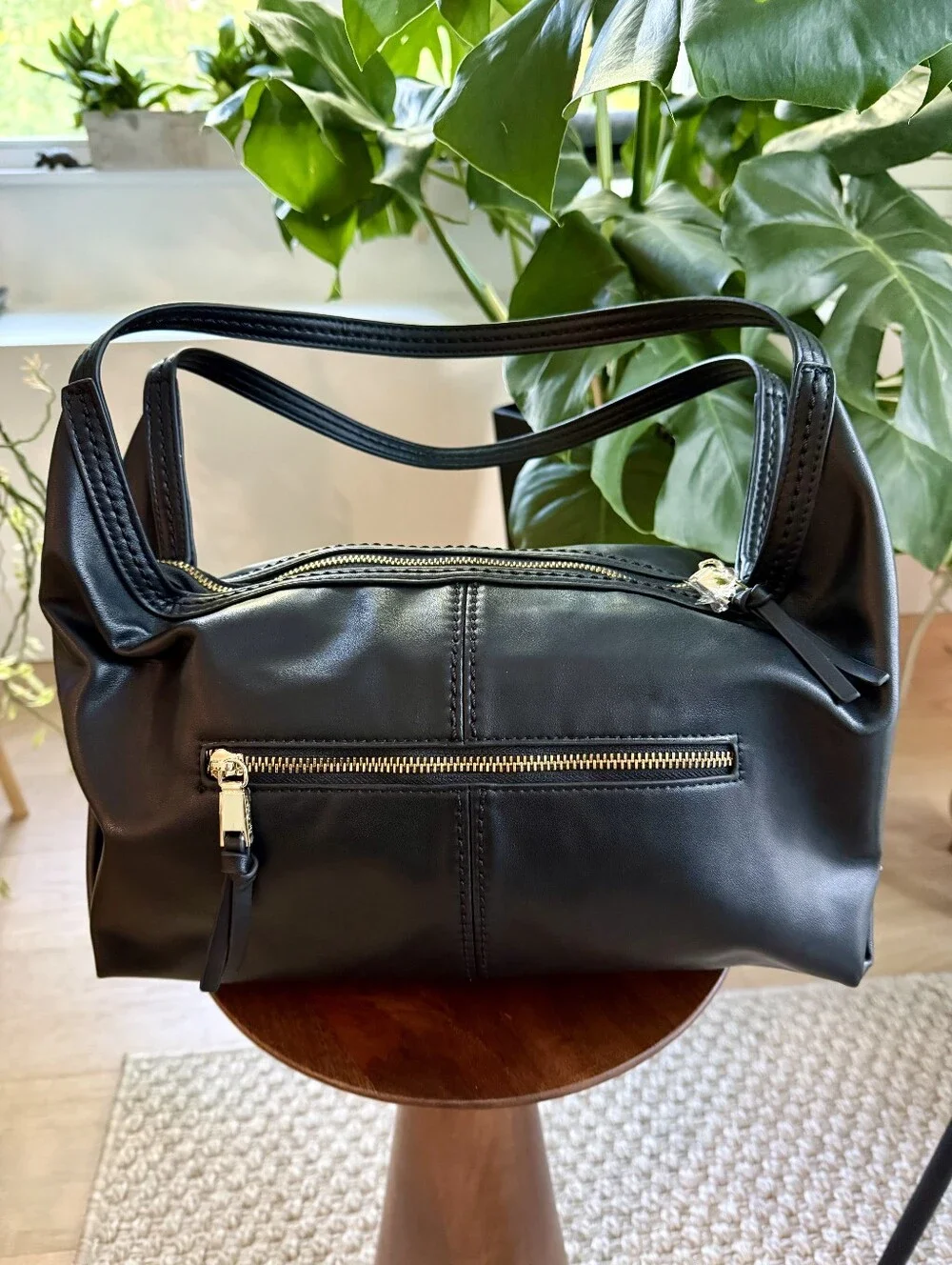 Dolce Vita Genuine Black Leather Slouchy Hobo Shoulder Bag Minimalist Chic